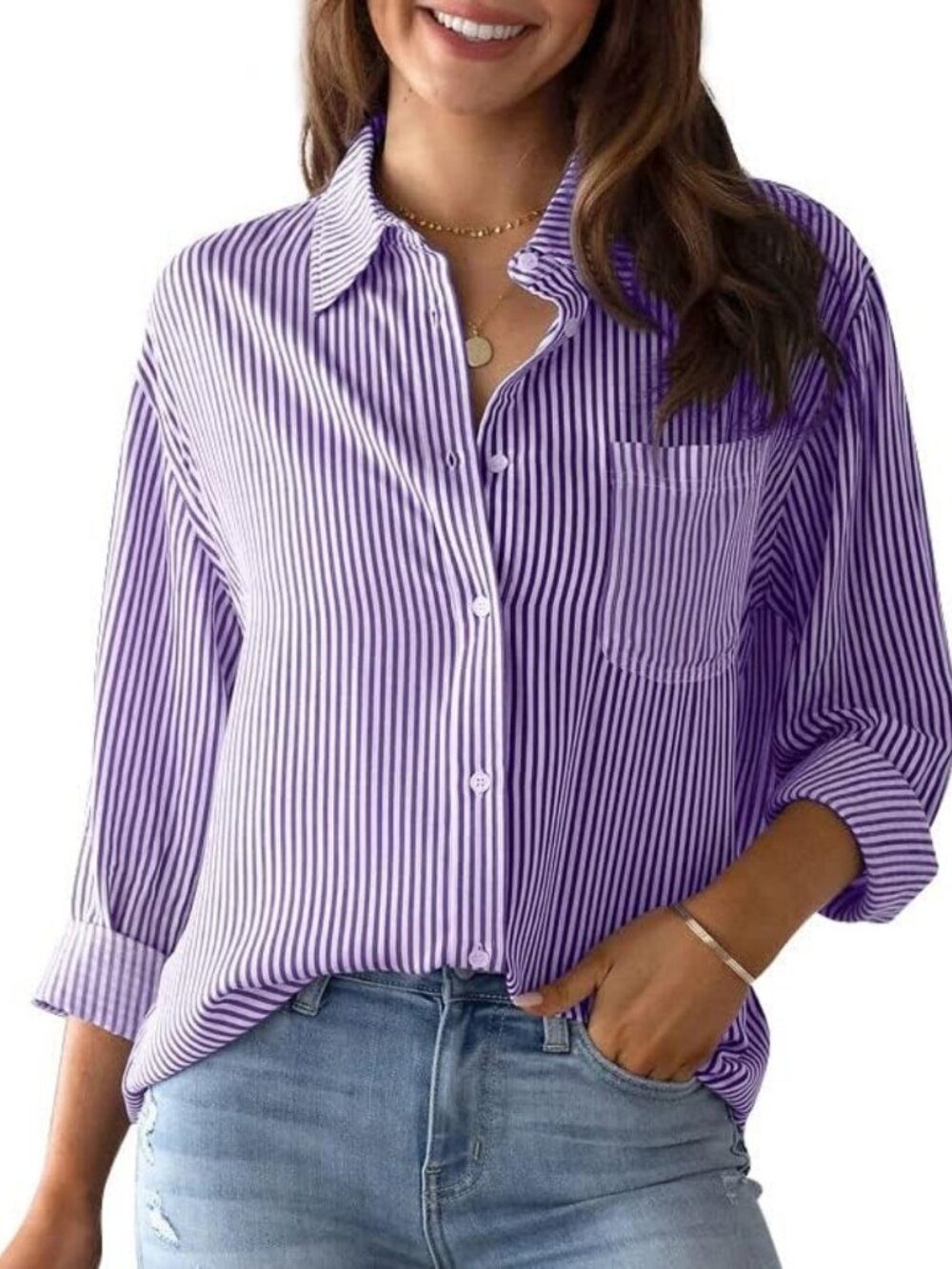 Stylish Striped Button Down Shirt for Women | Long Sleeve Office Casual Blouse